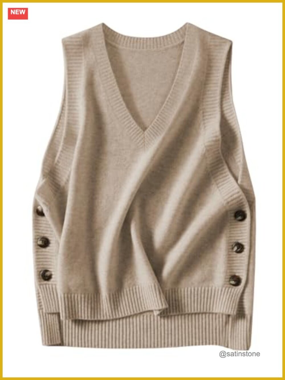 V Neck Sweater Vest Sleeveless Side Button Down Knit Top